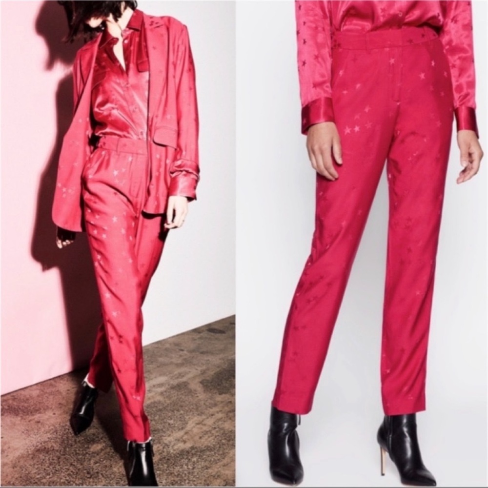 EQUIPMENT x Tabitha Simmons pink star print trouser pants viscose size 4